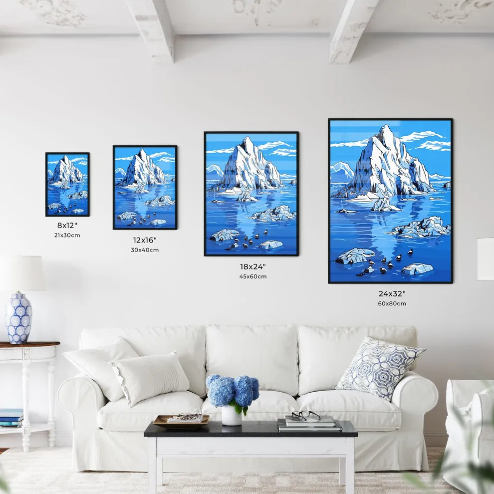 Group Of Penguins With A Blue Iceberg Bay  Size Chart