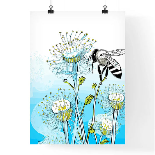 Honey Bee On A Blue Flower Pollinating  Poster
