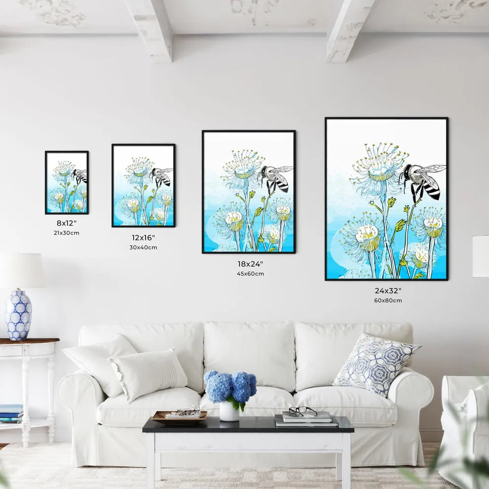 Honey Bee On A Blue Flower Pollinating  Size Chart