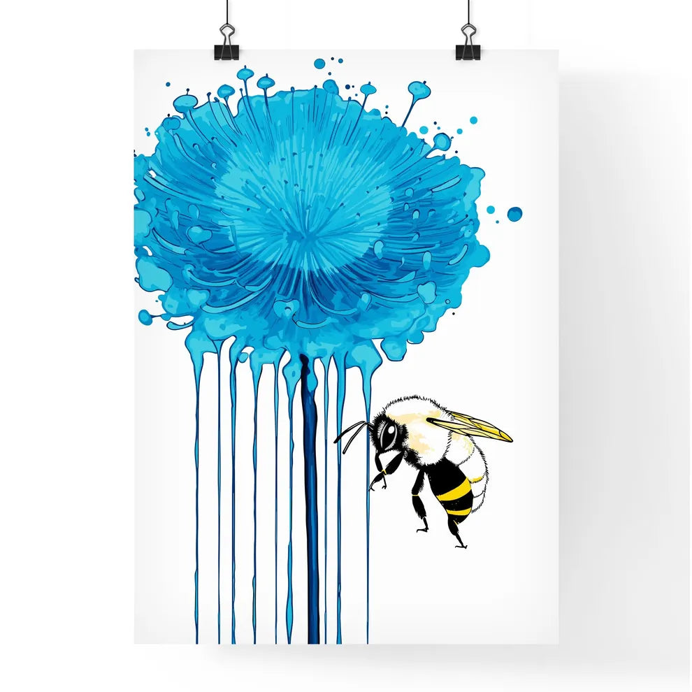 Honey Bee On A Blue Flower Pollinating  Poster