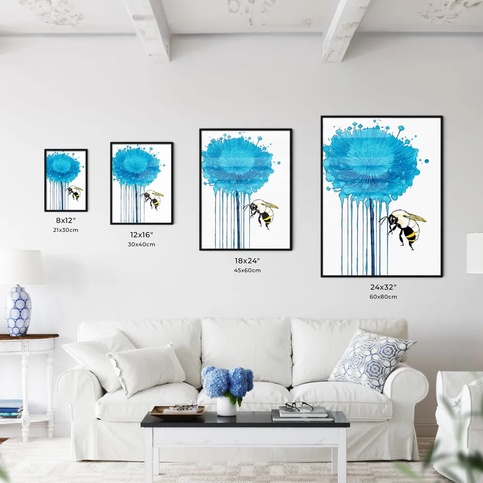 Honey Bee On A Blue Flower Pollinating  Size Chart