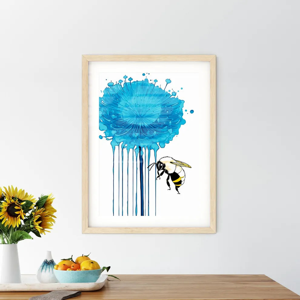 Honey Bee On A Blue Flower Pollinating  Framed Print