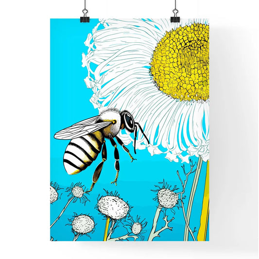 Honey Bee On A Blue Flower Pollinating  Poster