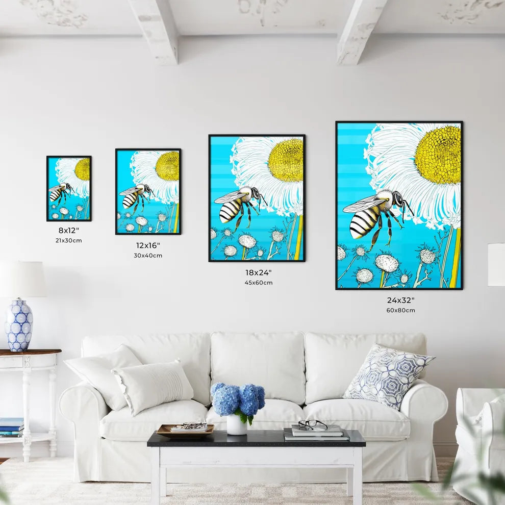 Honey Bee On A Blue Flower Pollinating  Size Chart