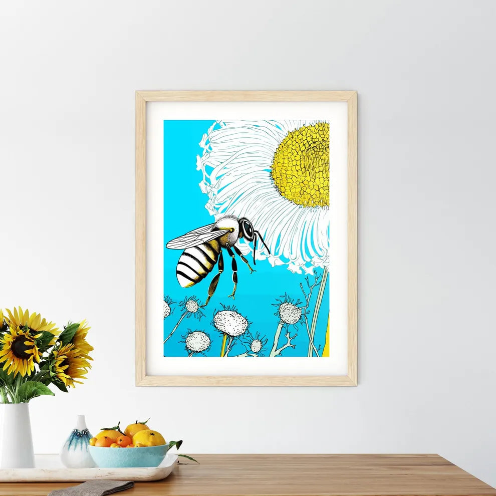Honey Bee On A Blue Flower Pollinating  Framed Print