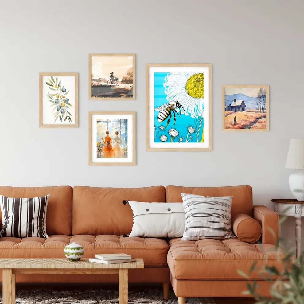 Honey Bee On A Blue Flower Pollinating  Art Print