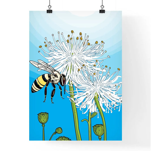 Honey Bee On A Blue Flower Pollinating  Poster