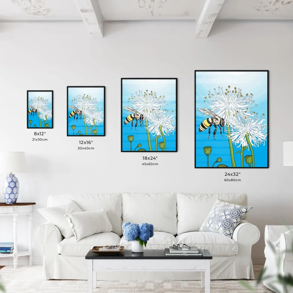 Honey Bee On A Blue Flower Pollinating  Size Chart