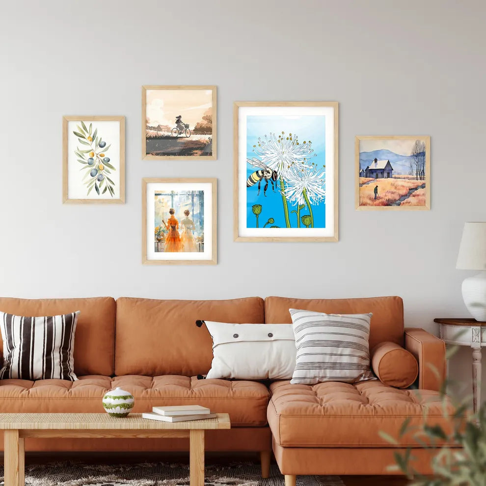 Honey Bee On A Blue Flower Pollinating  Art Print