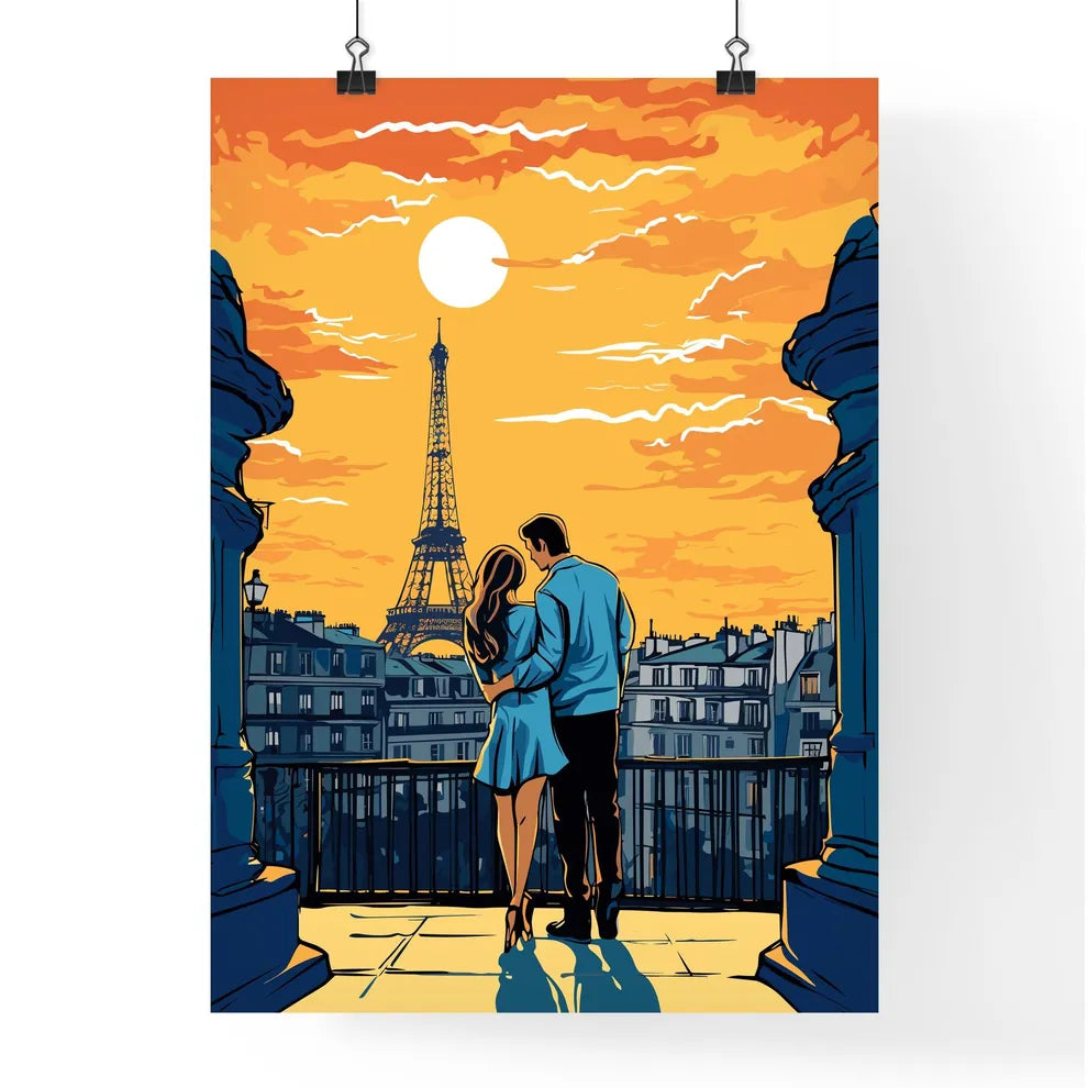 Honeymoon In Paris - A Man And Woman Standing On A Balcony Looking At The Eiffel Tower Poster