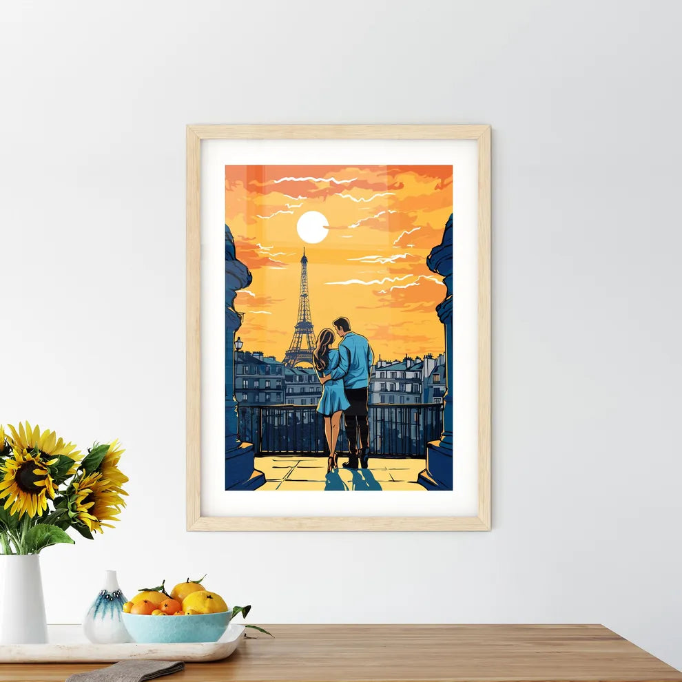 Honeymoon In Paris - A Man And Woman Standing On A Balcony Looking At The Eiffel Tower Custom Print
