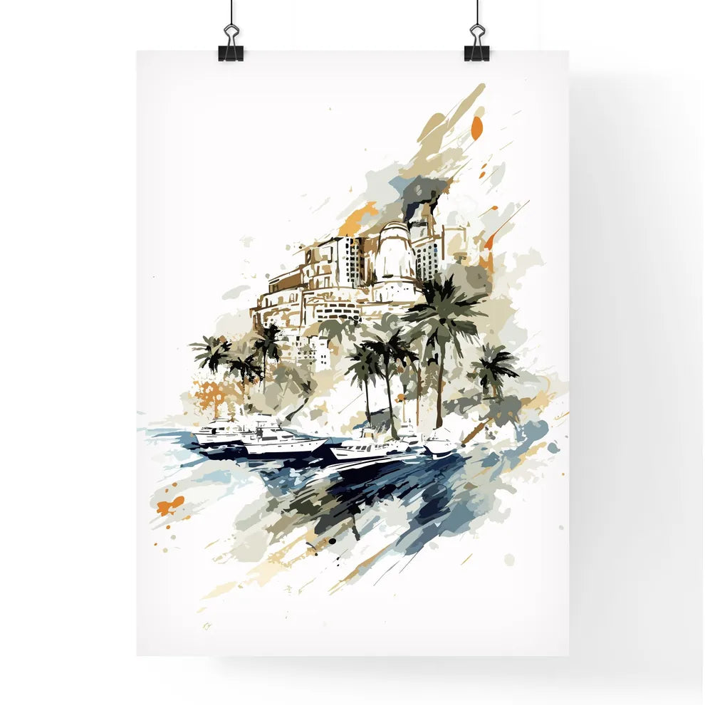 Ibiza Spain Vacation Poster - A Watercolor Of A City And Boats Poster
