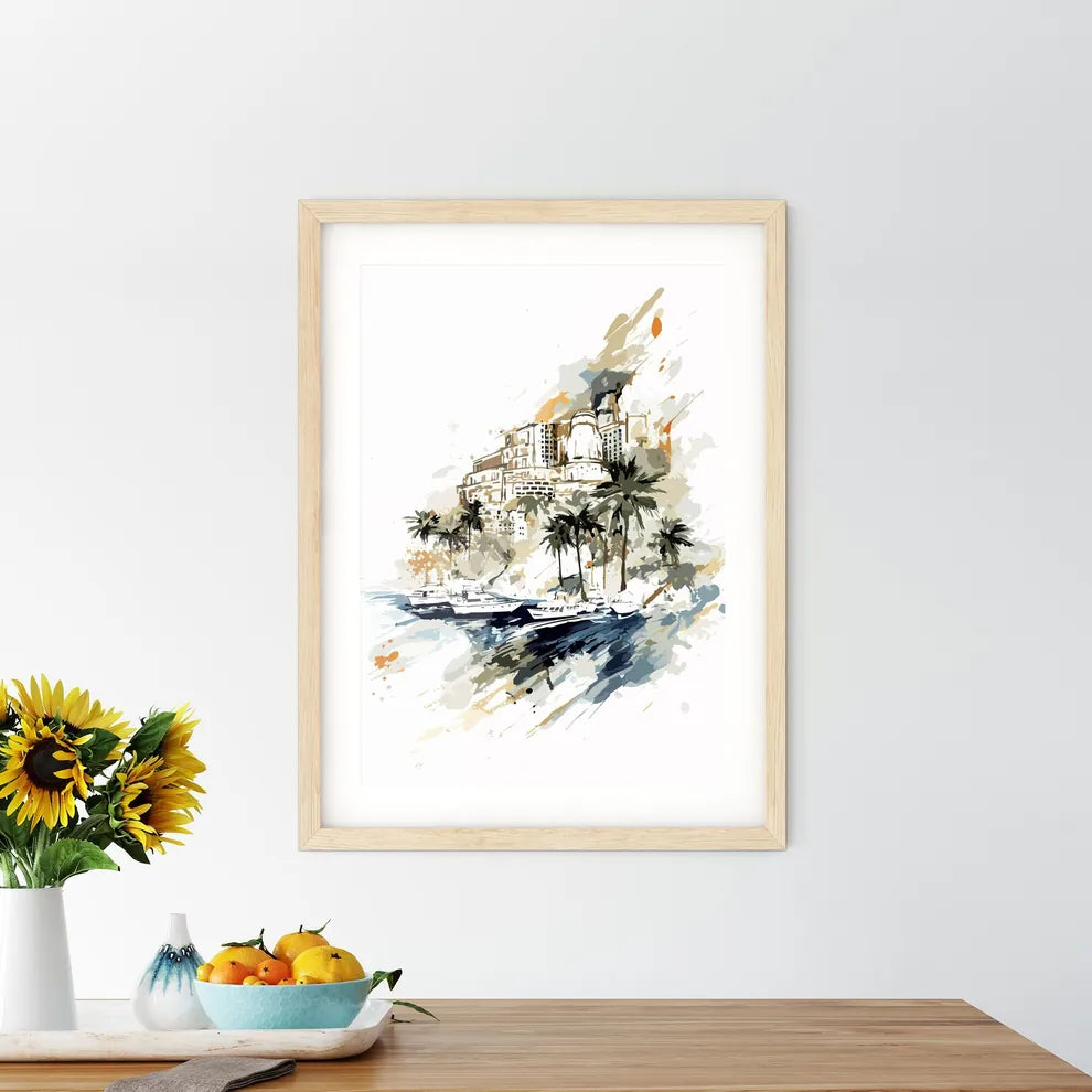 Ibiza Spain Vacation Poster - A Watercolor Of A City And Boats Custom Print