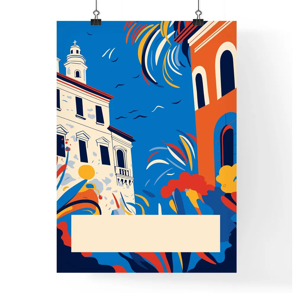 Italy Vacation Poster - A Colorful Building With A White Sign Poster