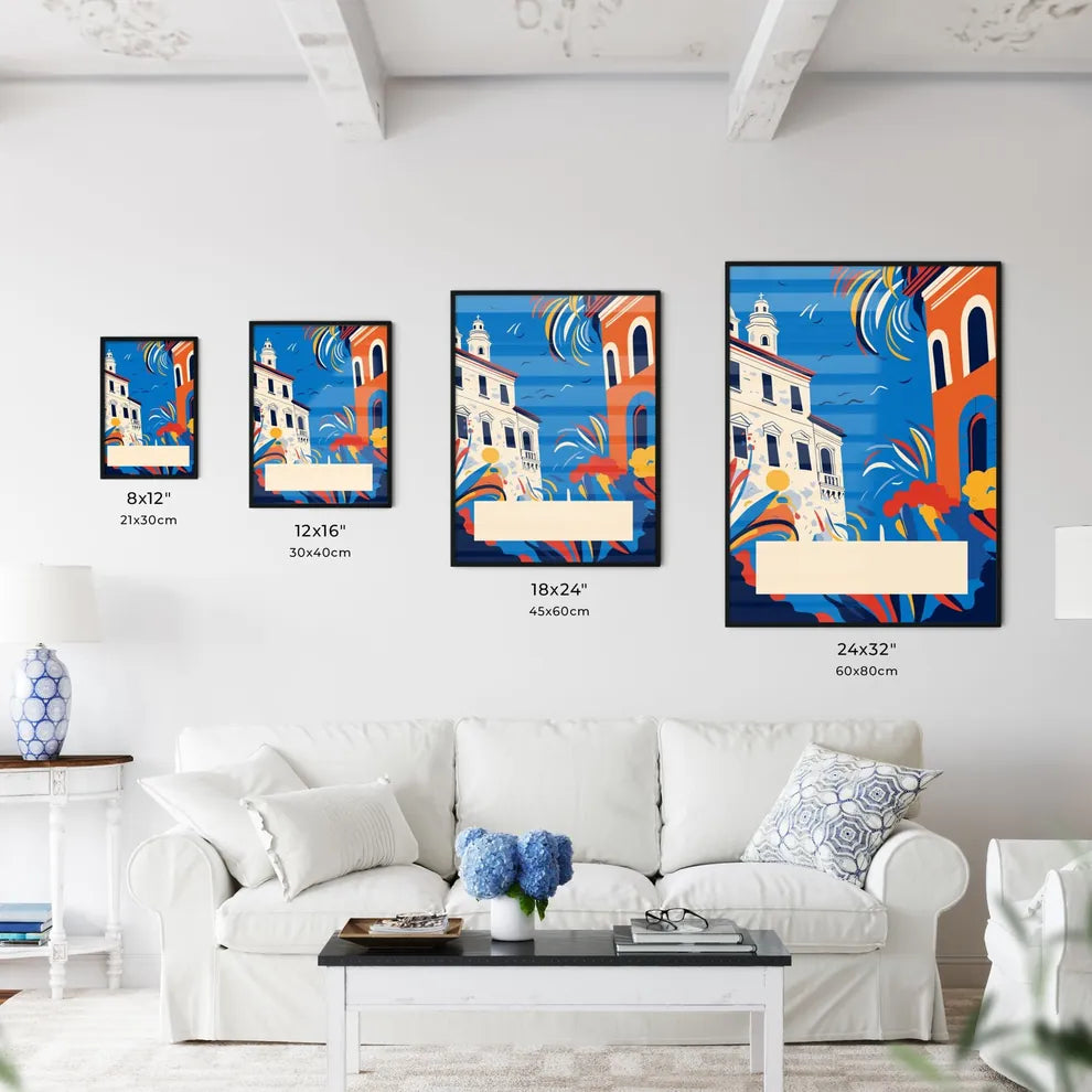 Italy Vacation Poster - A Colorful Building With A White Sign Size Chart