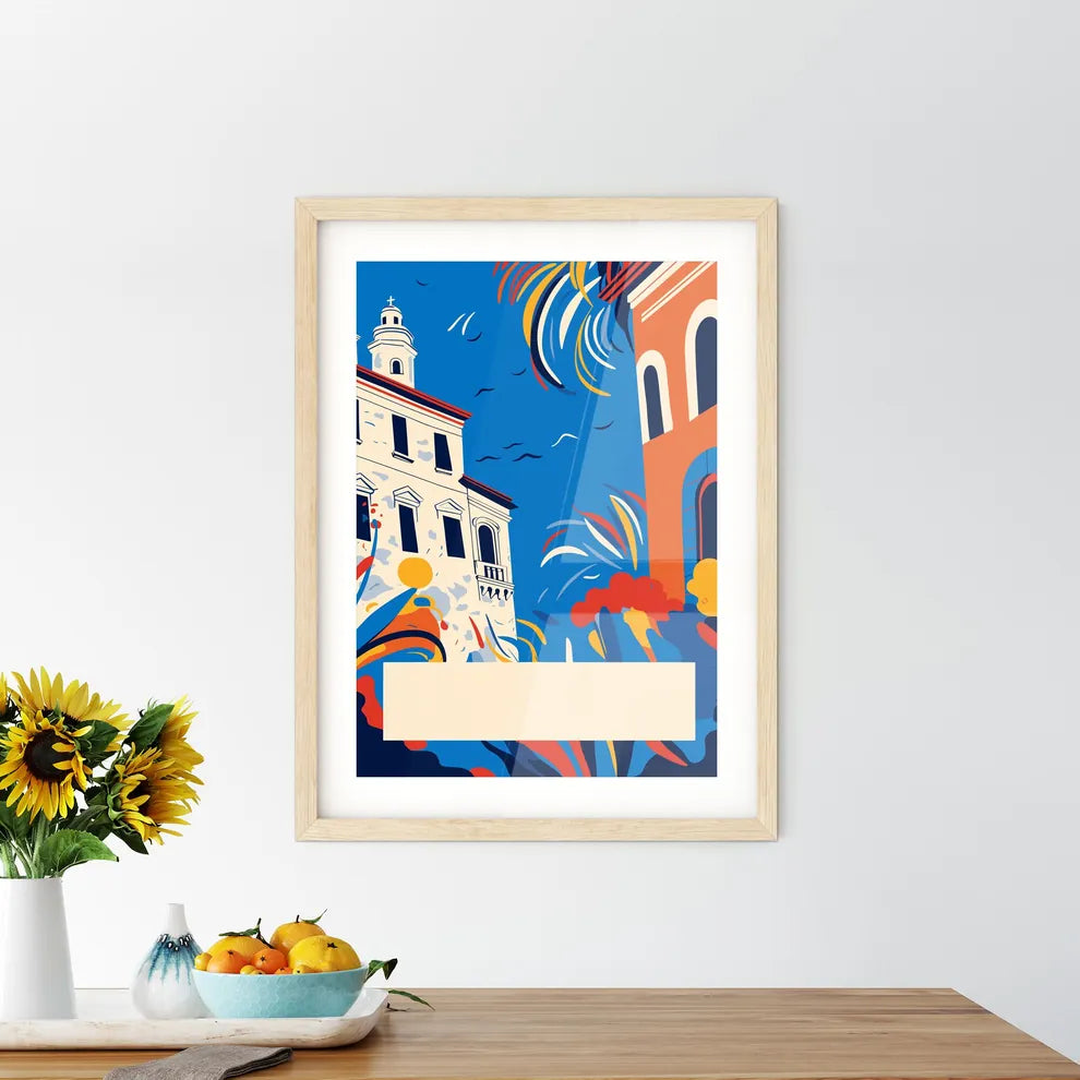 Italy Vacation Poster - A Colorful Building With A White Sign Custom Print