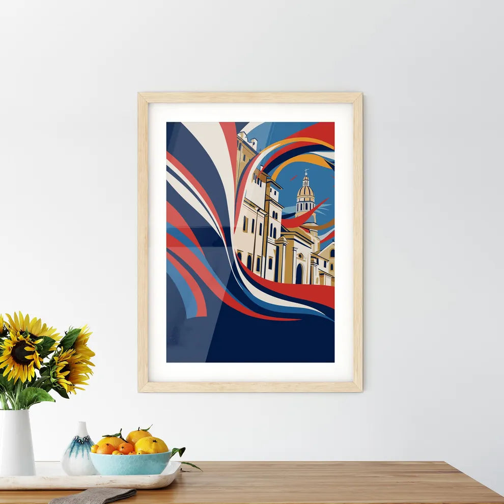 Italy Vacation Poster - A Colorful Art Of Buildings And A Flag Custom Print