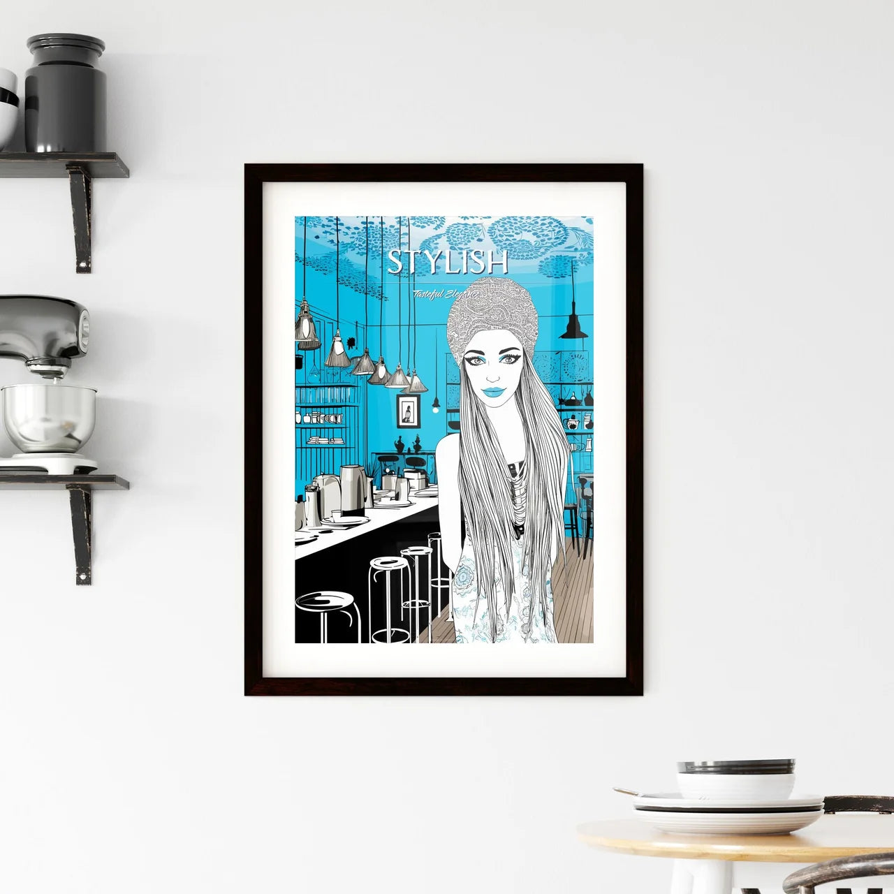 Lifestyle Fashion Illustration In The Coffee Framed Print