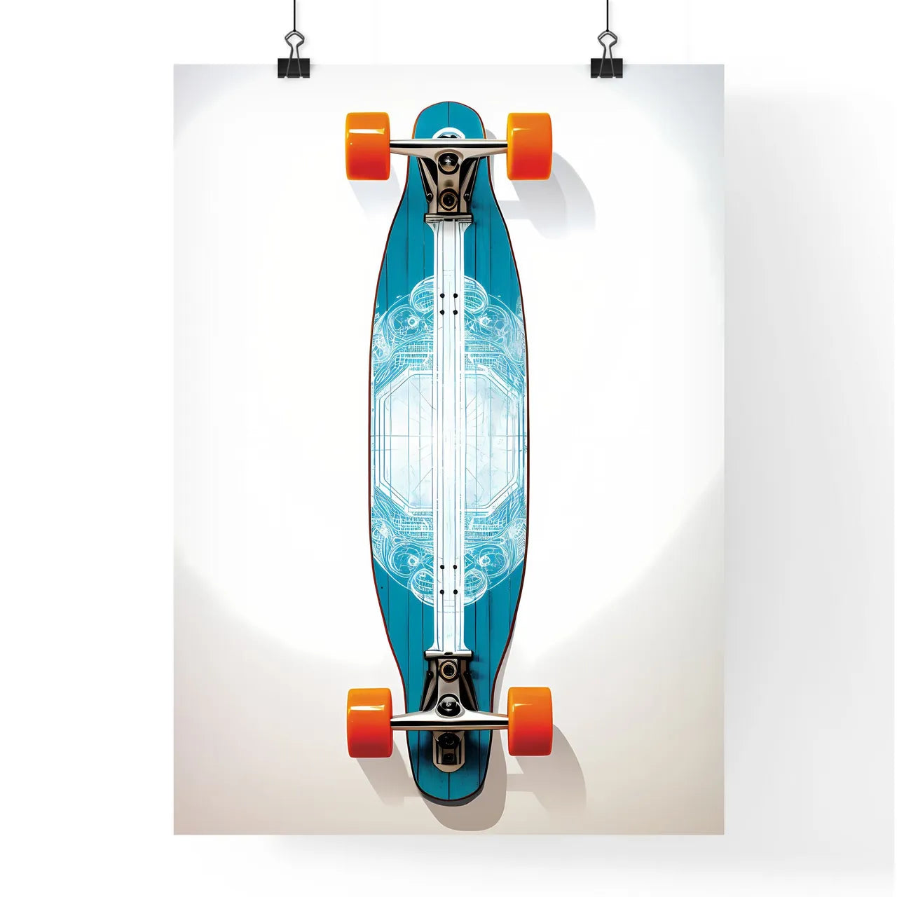 Longboard Skateboard Upside Down - A Blue An Poster