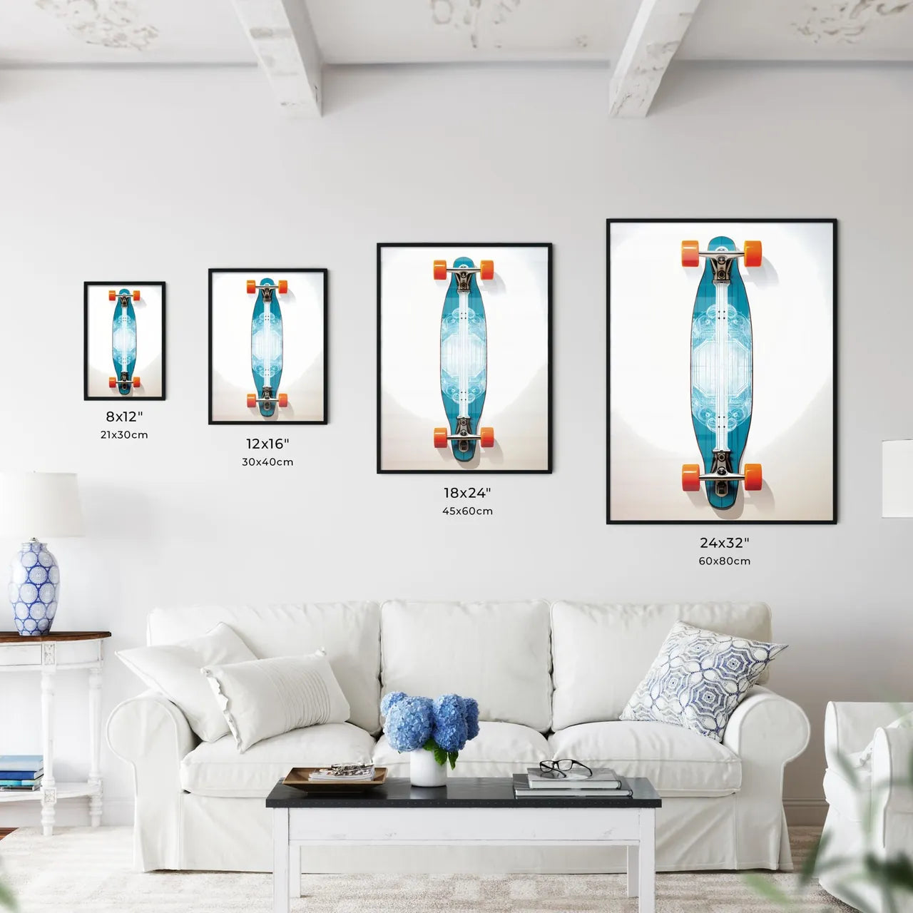 Longboard Skateboard Upside Down - A Blue An - Kitchen Hangings