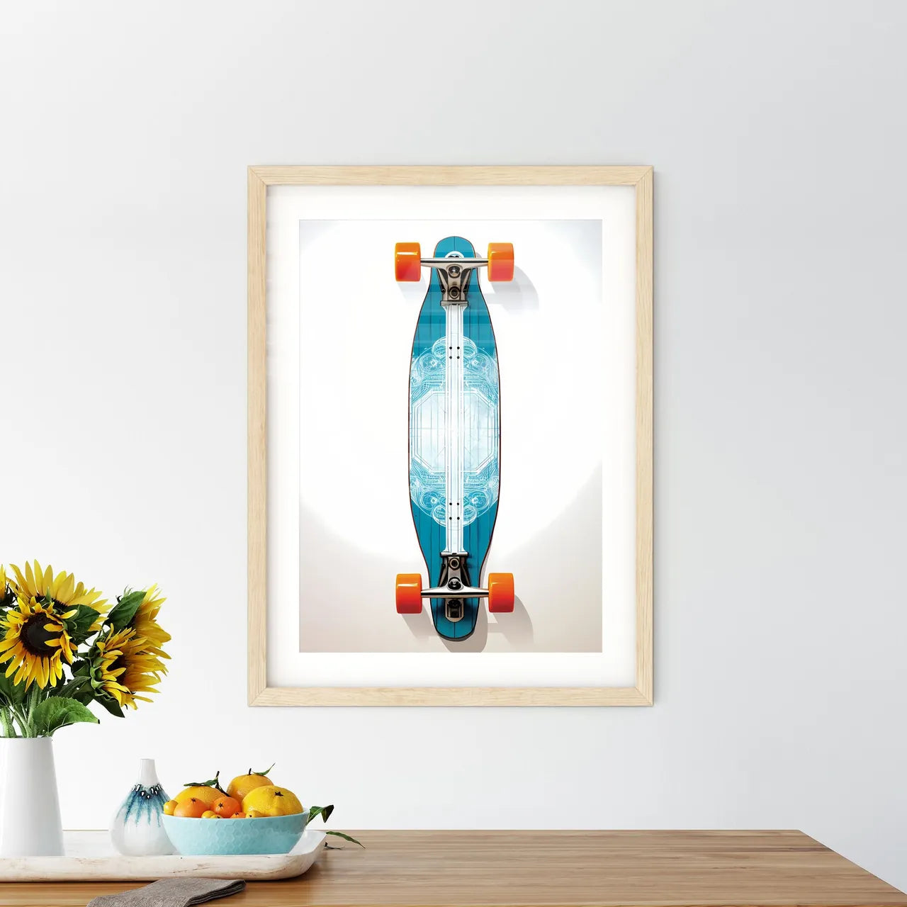 Longboard Skateboard Upside Down - A Blue An Framed Print