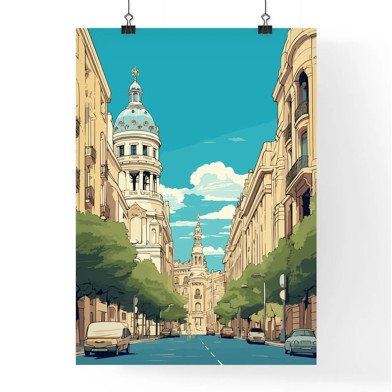 Madrid Spain Vacation Poster - A Street With Trees And Buildings Poster