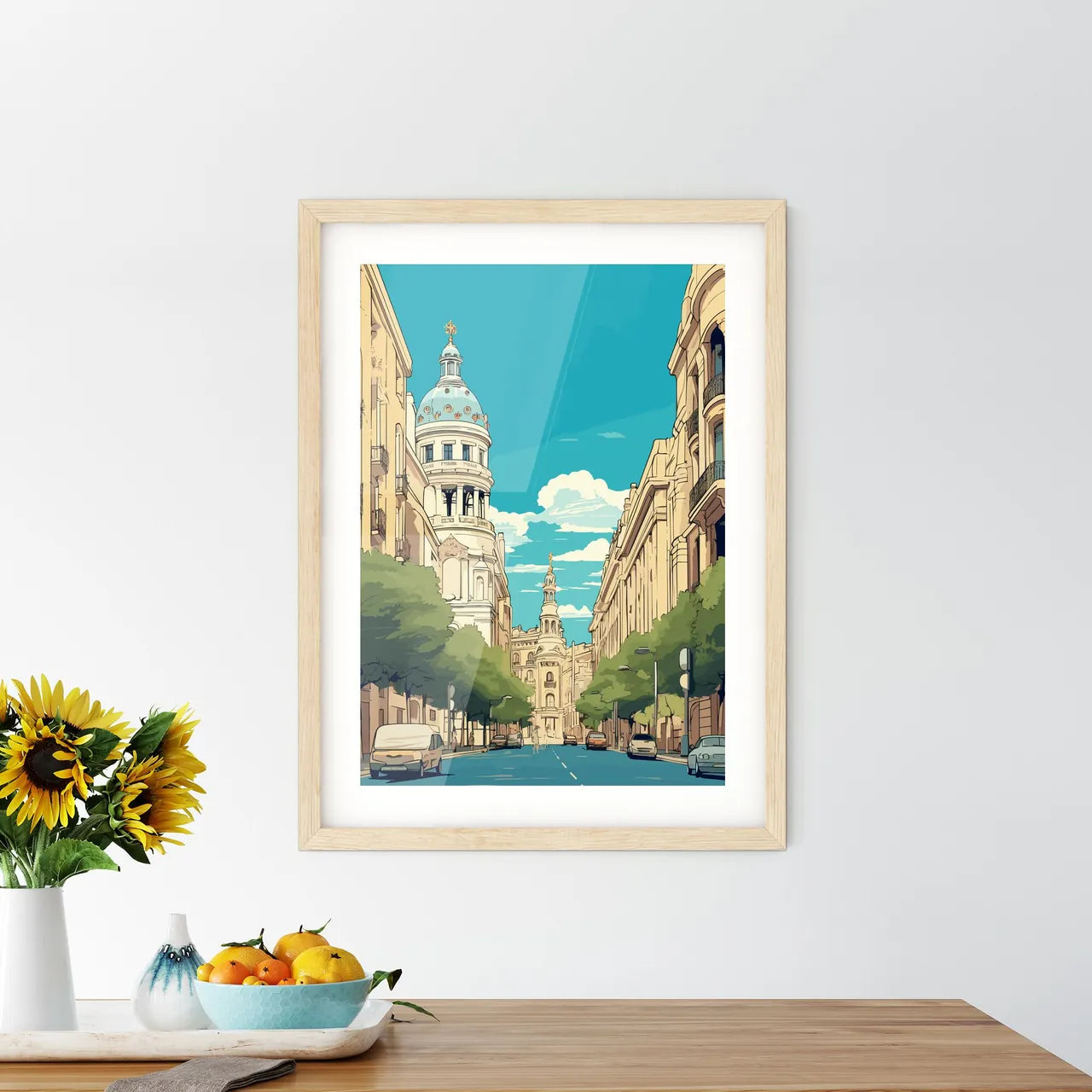 Madrid Spain Vacation Poster - A Street With Trees And Buildings Custom Print