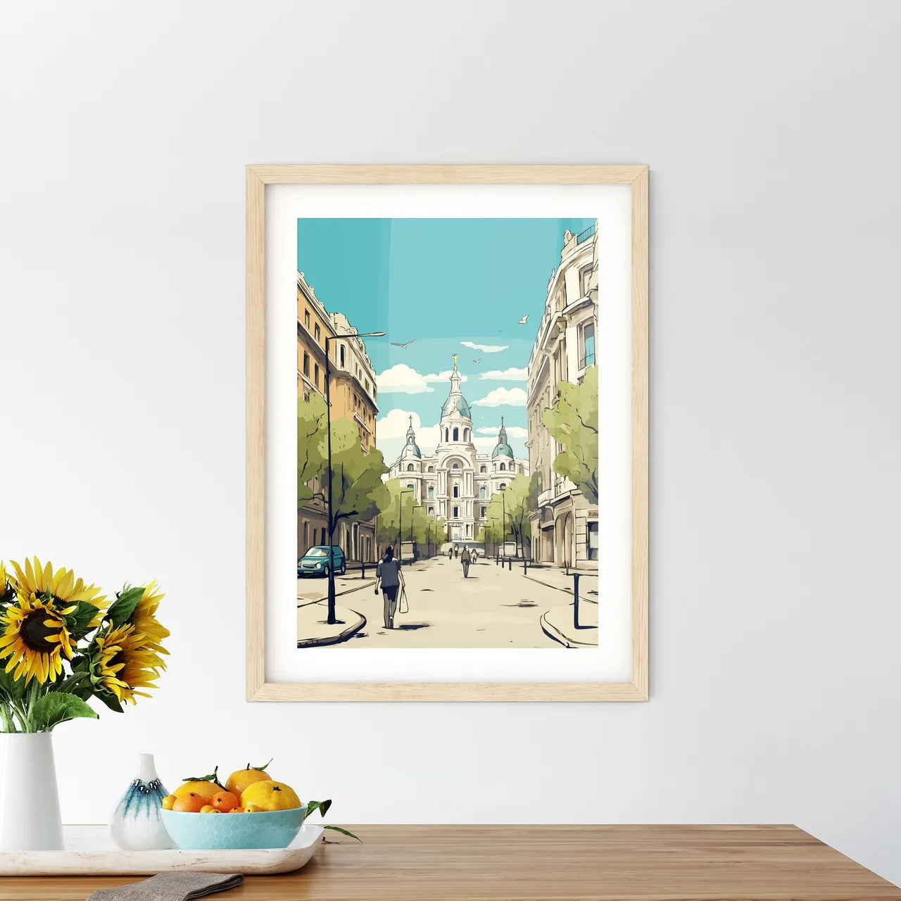 Madrid Spain Vacation Poster - A Street With A Building And Trees Custom Print