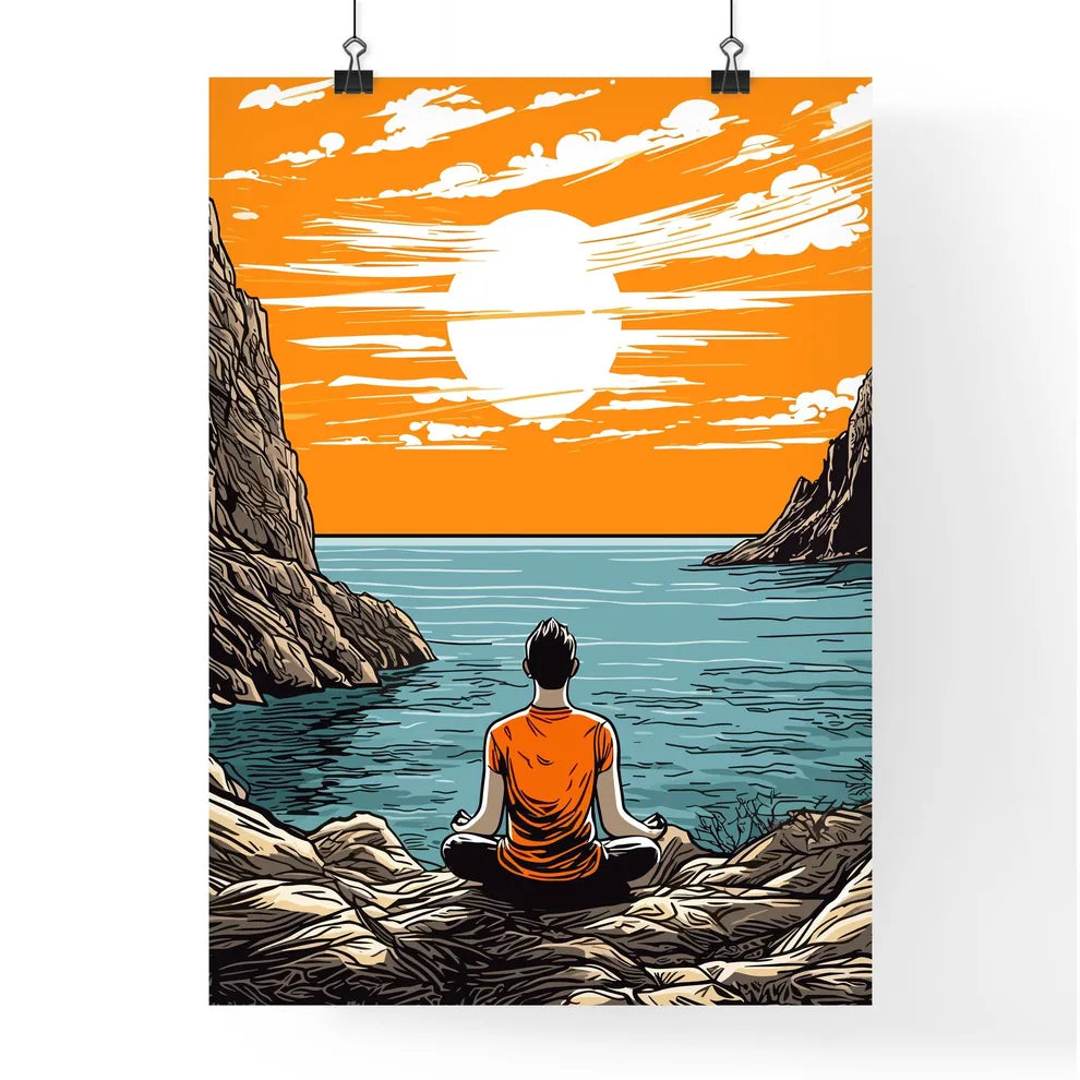 Meditation At The Aegean Sea - A Man Sittin Poster