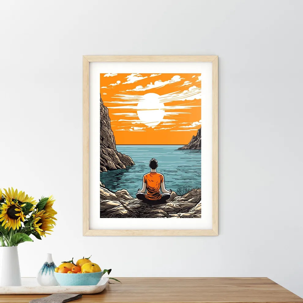 Meditation At The Aegean Sea - A Man Sittin Framed Print