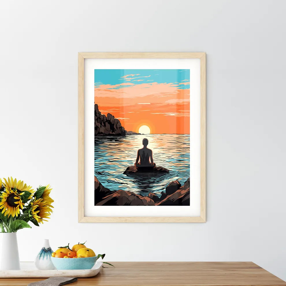 Meditation At The Aegean Sea - A Person Sit Framed Print