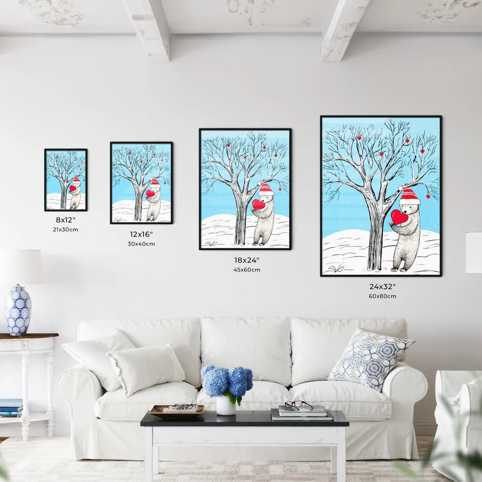 Merry Christmas Card With A Cute Bear Huging A Heart  Size Chart