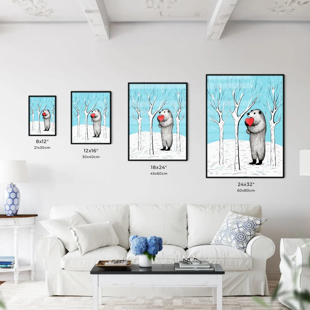 Merry Christmas Card With A Cute Bear Huging A Heart  Size Chart