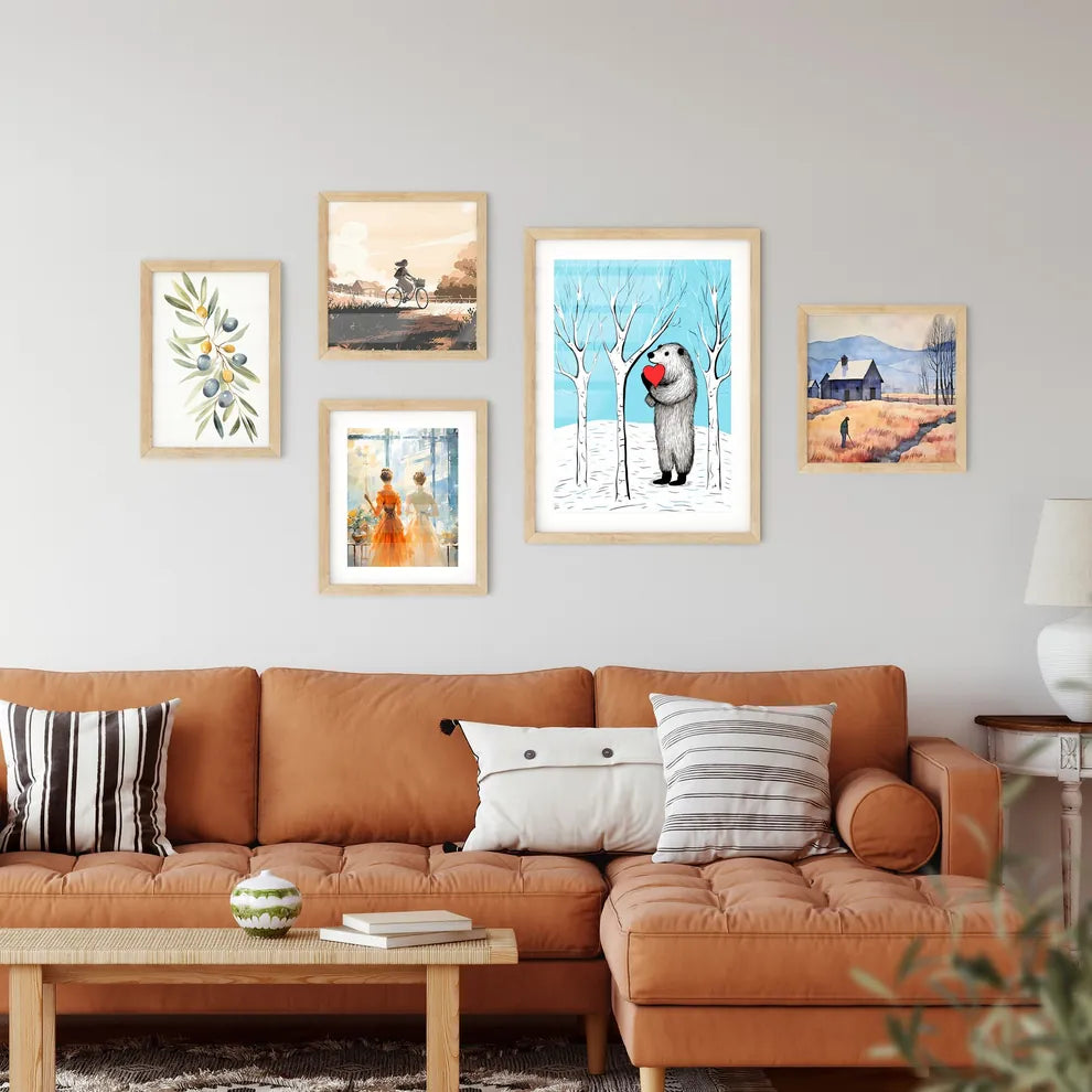 Merry Christmas Card With A Cute Bear Huging A Heart  Art Print