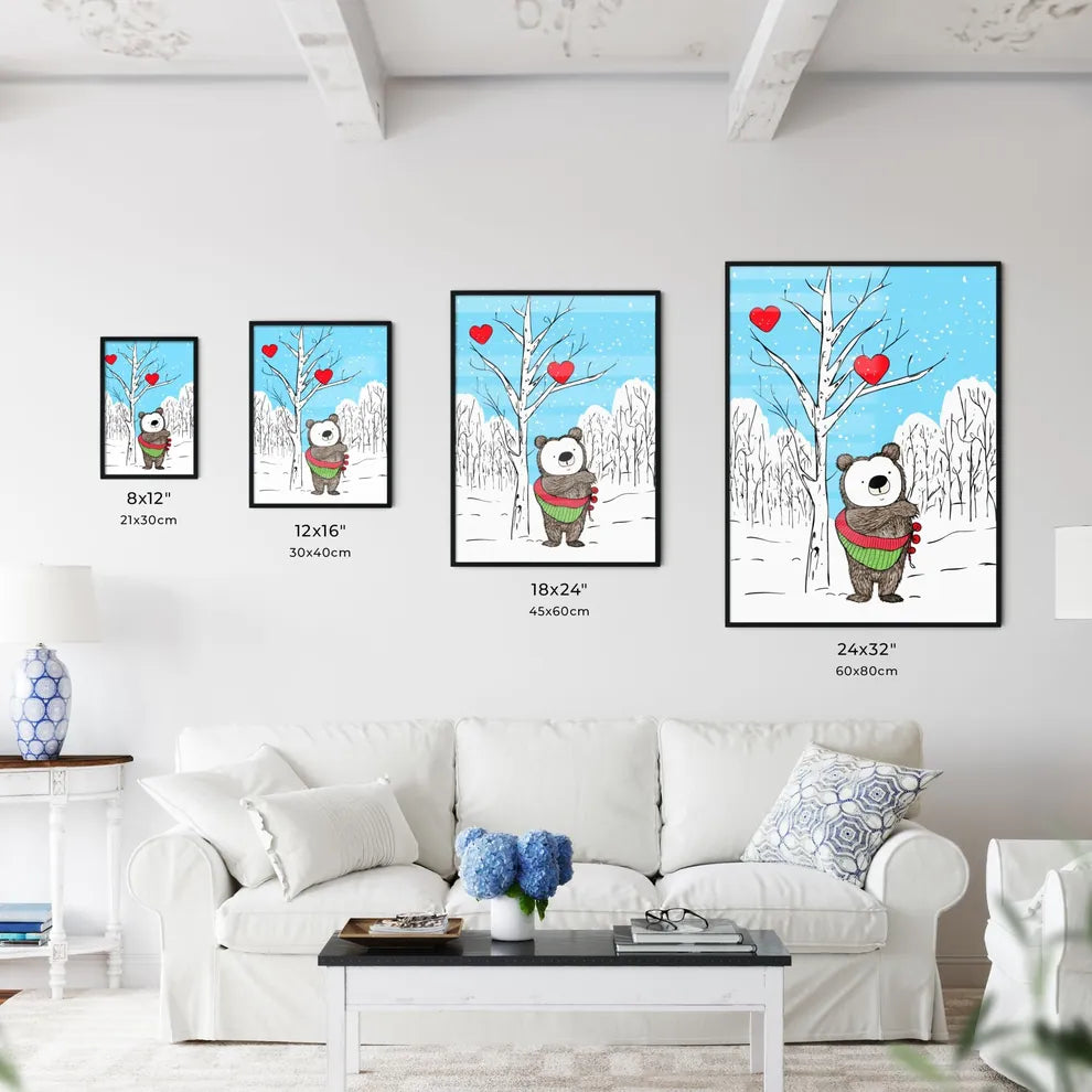 Merry Christmas Card With A Cute Bear Huging A Heart  Size Chart