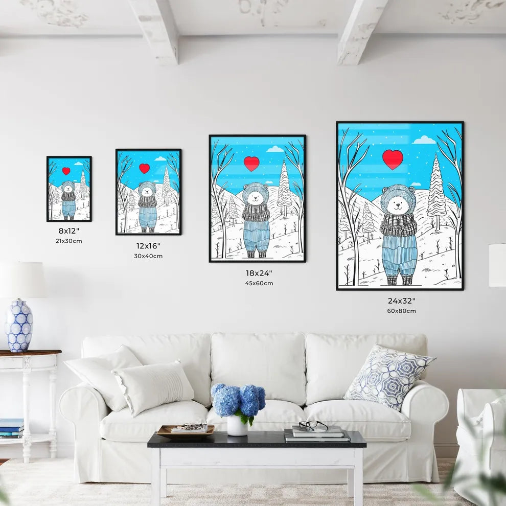 Merry Christmas Card With A Cute Bear Huging A Heart  Size Chart