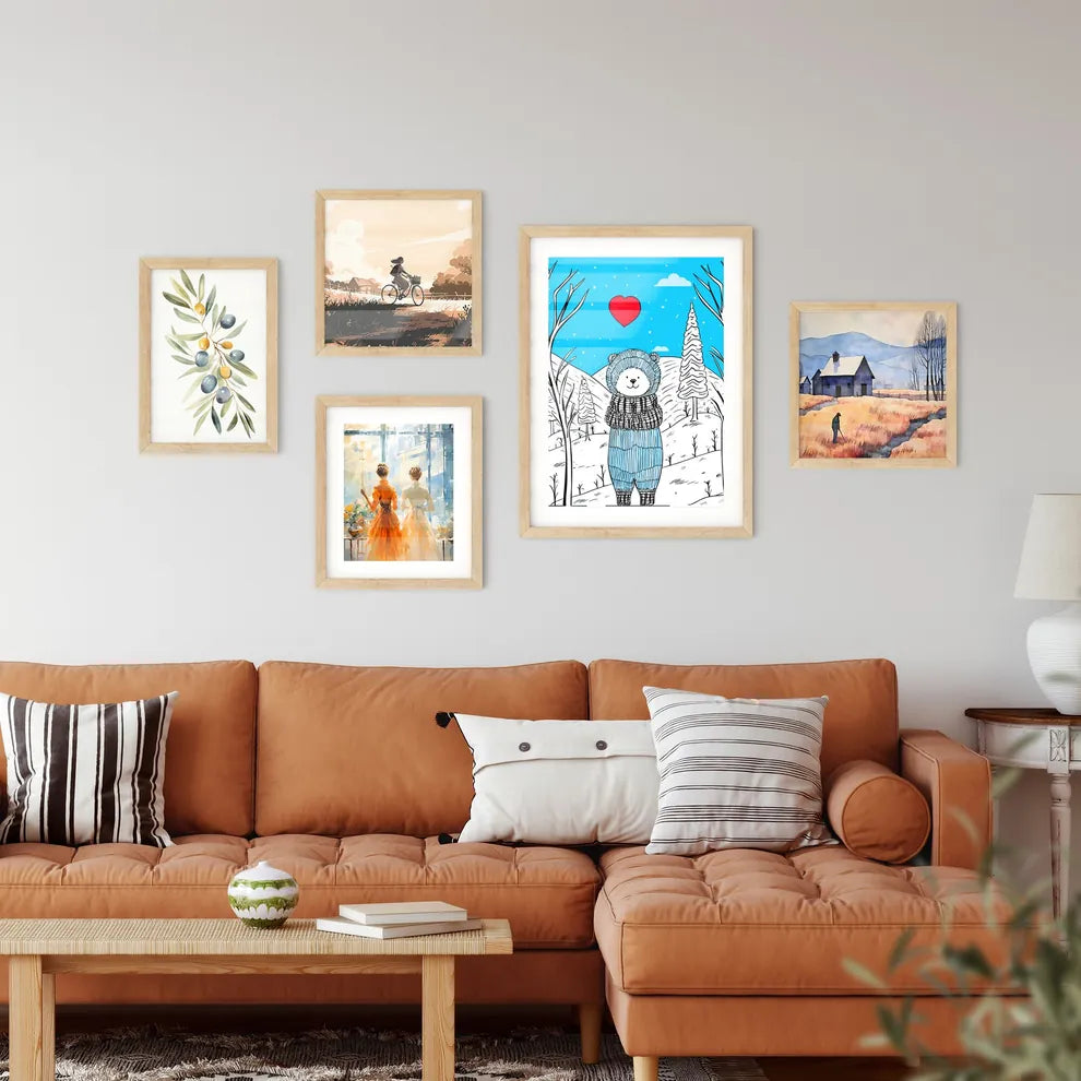 Merry Christmas Card With A Cute Bear Huging A Heart  Art Print