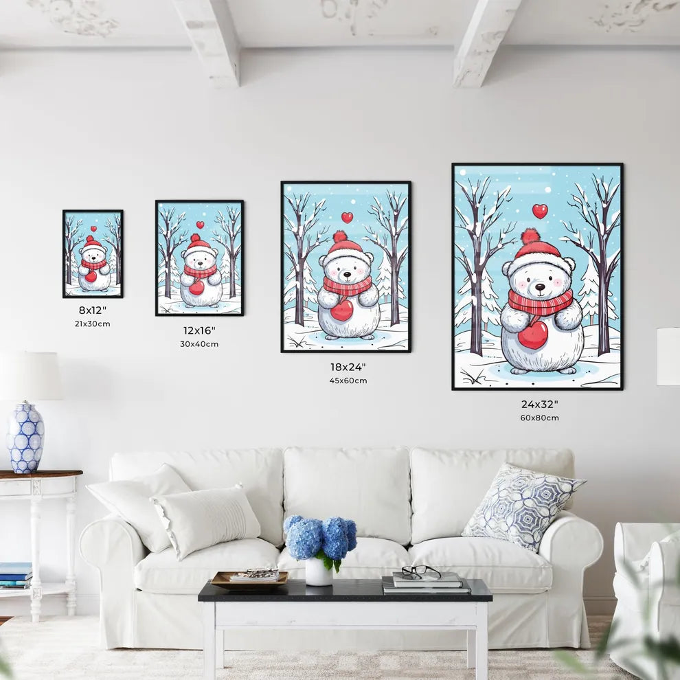 Merry Christmas Card With A Cute Bear Huging A Heart  Size Chart