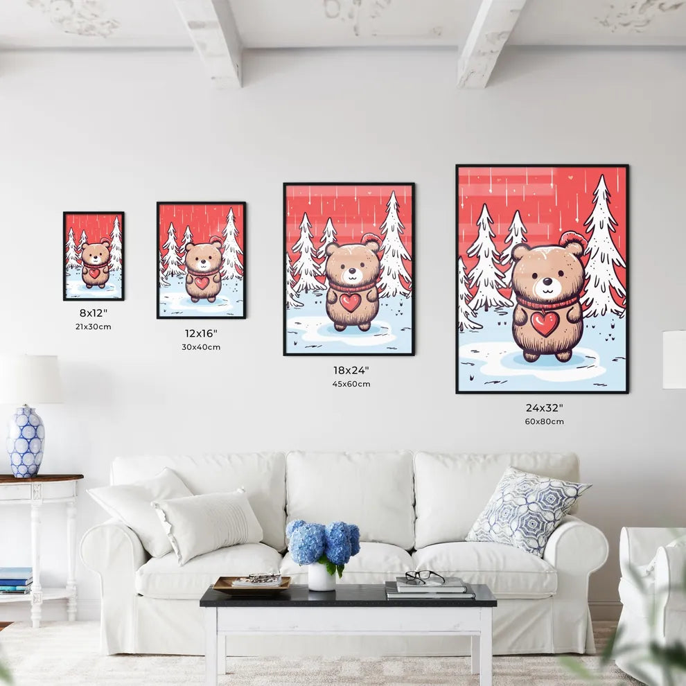 Merry Christmas Card With A Cute Bear Huging A Heart  Size Chart