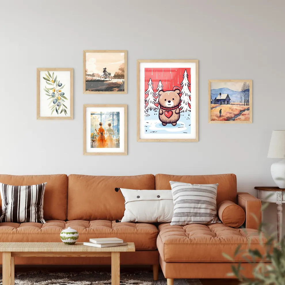 Merry Christmas Card With A Cute Bear Huging A Heart  Art Print