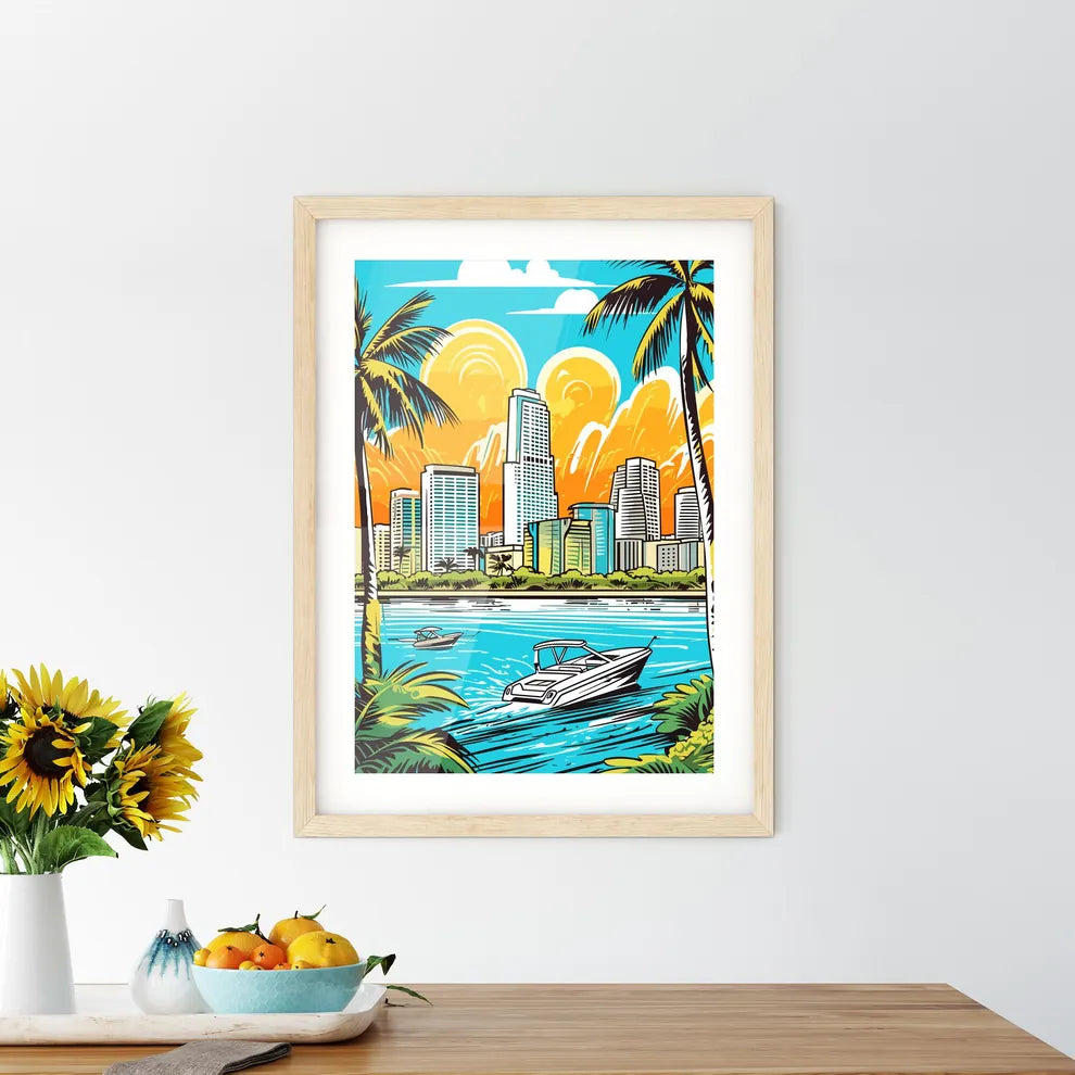 Miami Vacation Vinatage Poster - A Boat On The Water Custom Print