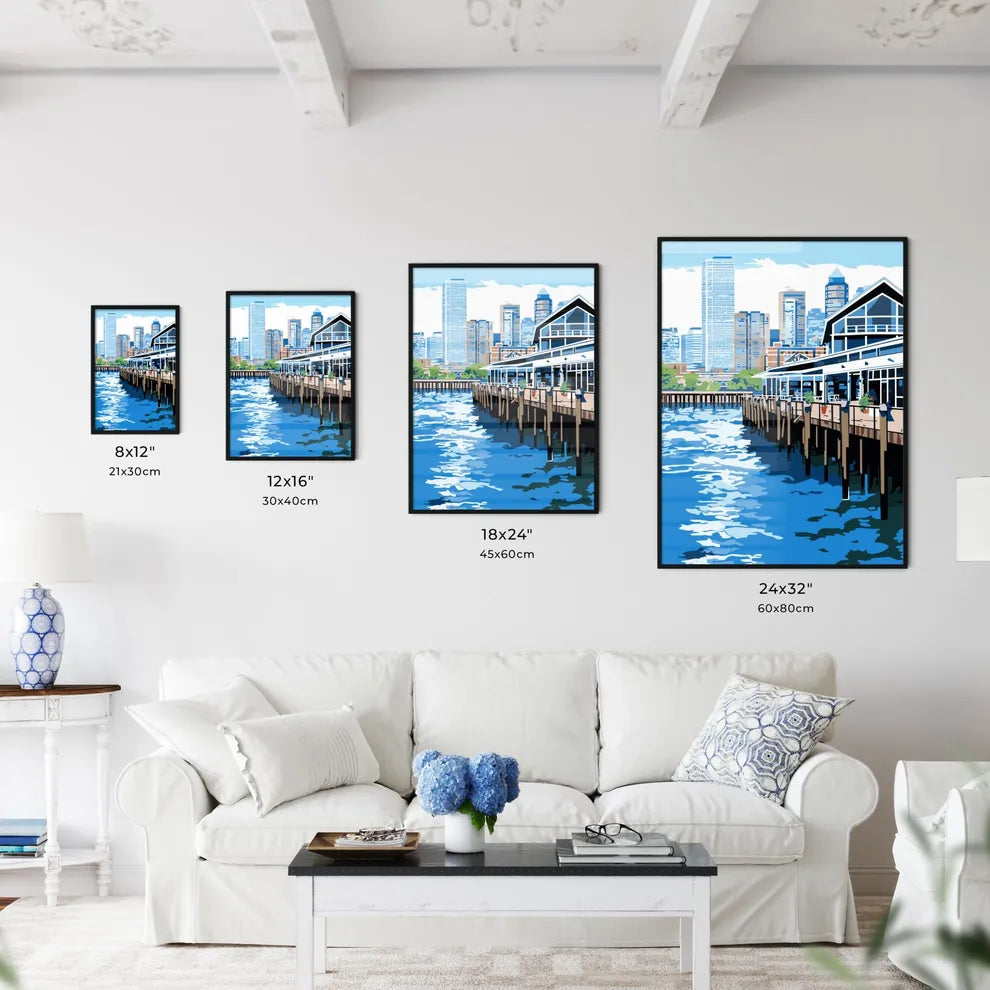 New York City Waterfront - A Building On A Dock With A City In The Background Size Chart