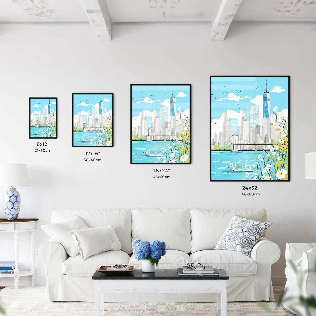 New York City Waterfront - A Cityscape With A Bridge And Flowers Size Chart