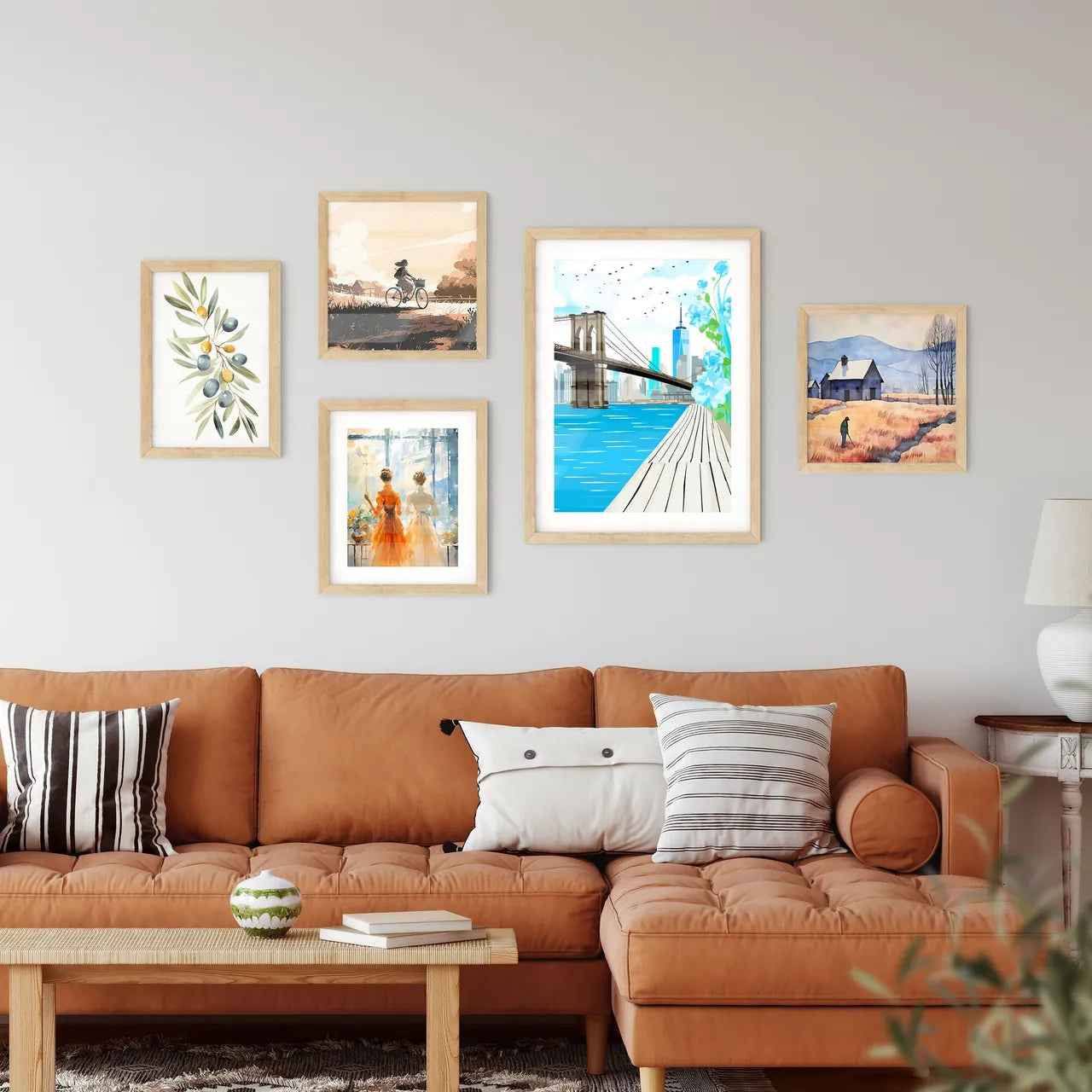 New York City Waterfront - A Bridge Over Water With Flowers And A City In The Background Interior Design