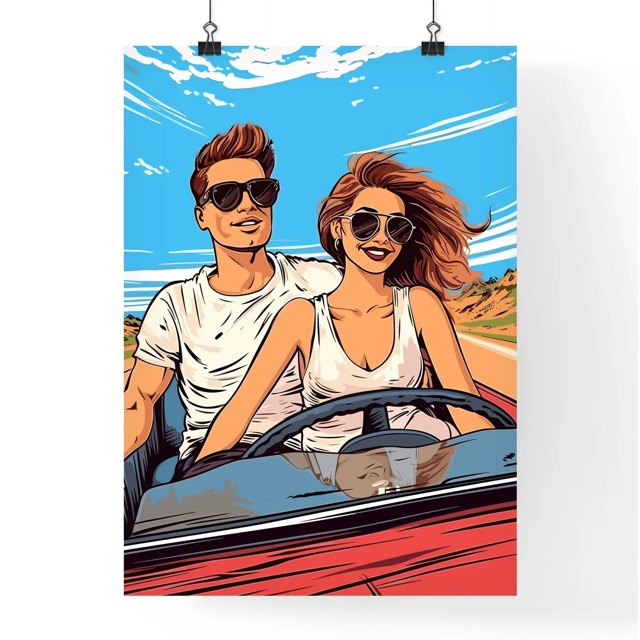 Newlywed Couple Driving A Car For Their Hone Poster