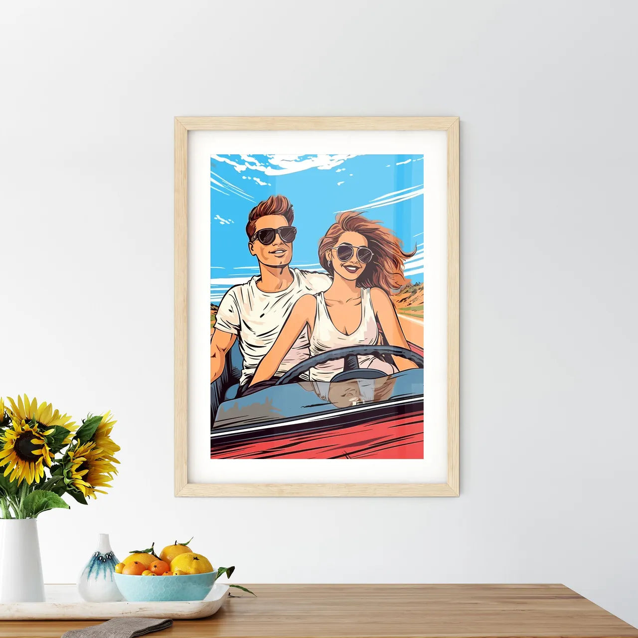 Newlywed Couple Driving A Car For Their Hone Framed Print