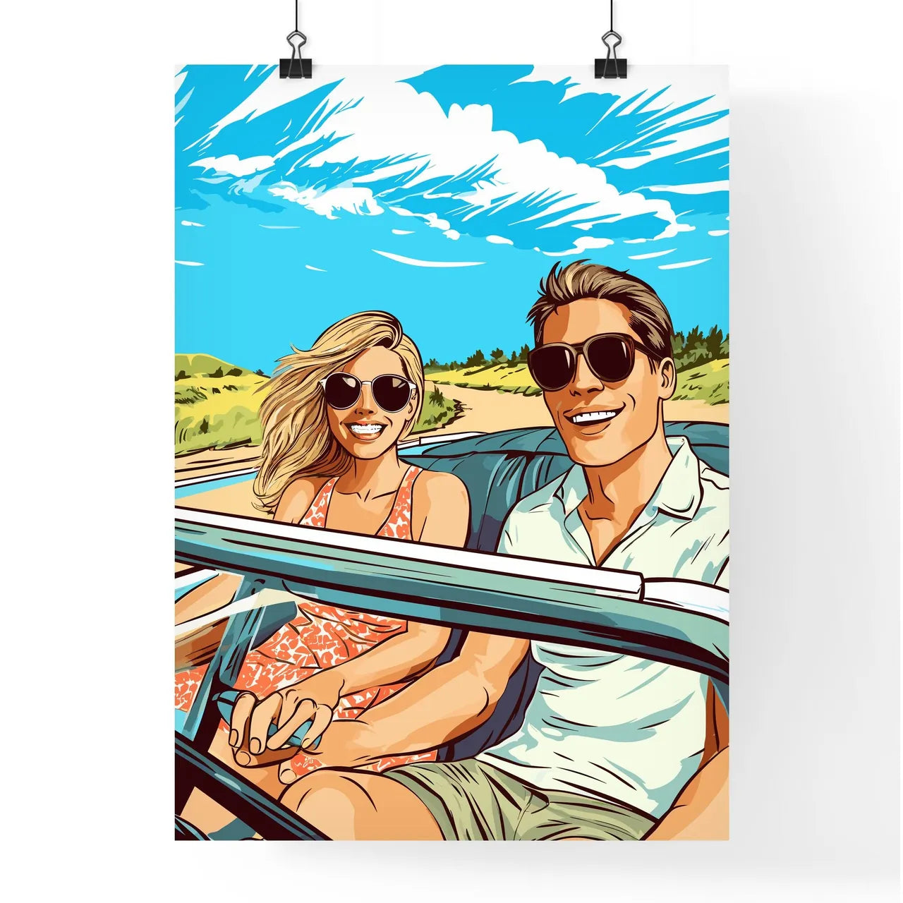 Newlywed Couple Driving A Car For Their Hone Poster