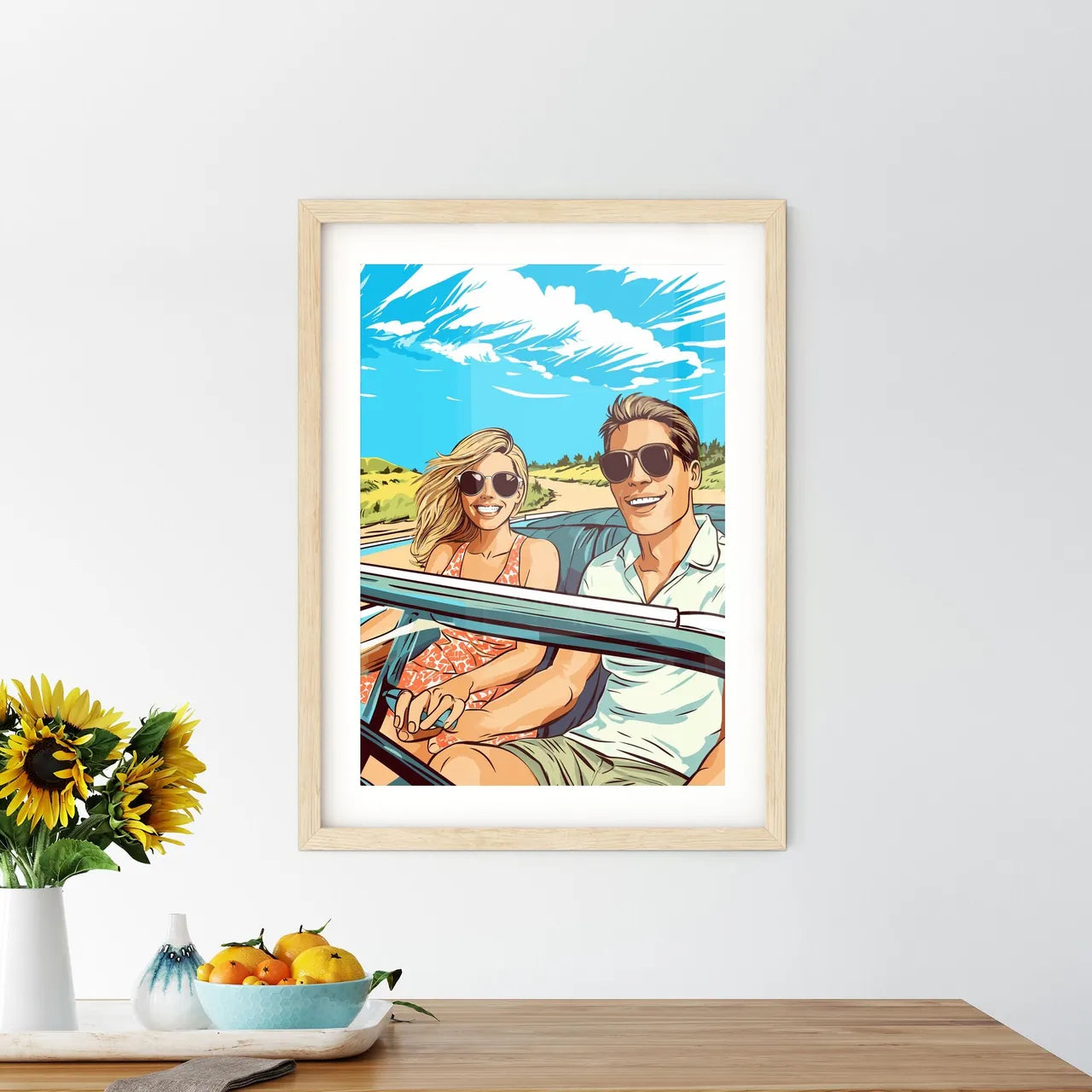 Newlywed Couple Driving A Car For Their Hone Framed Print