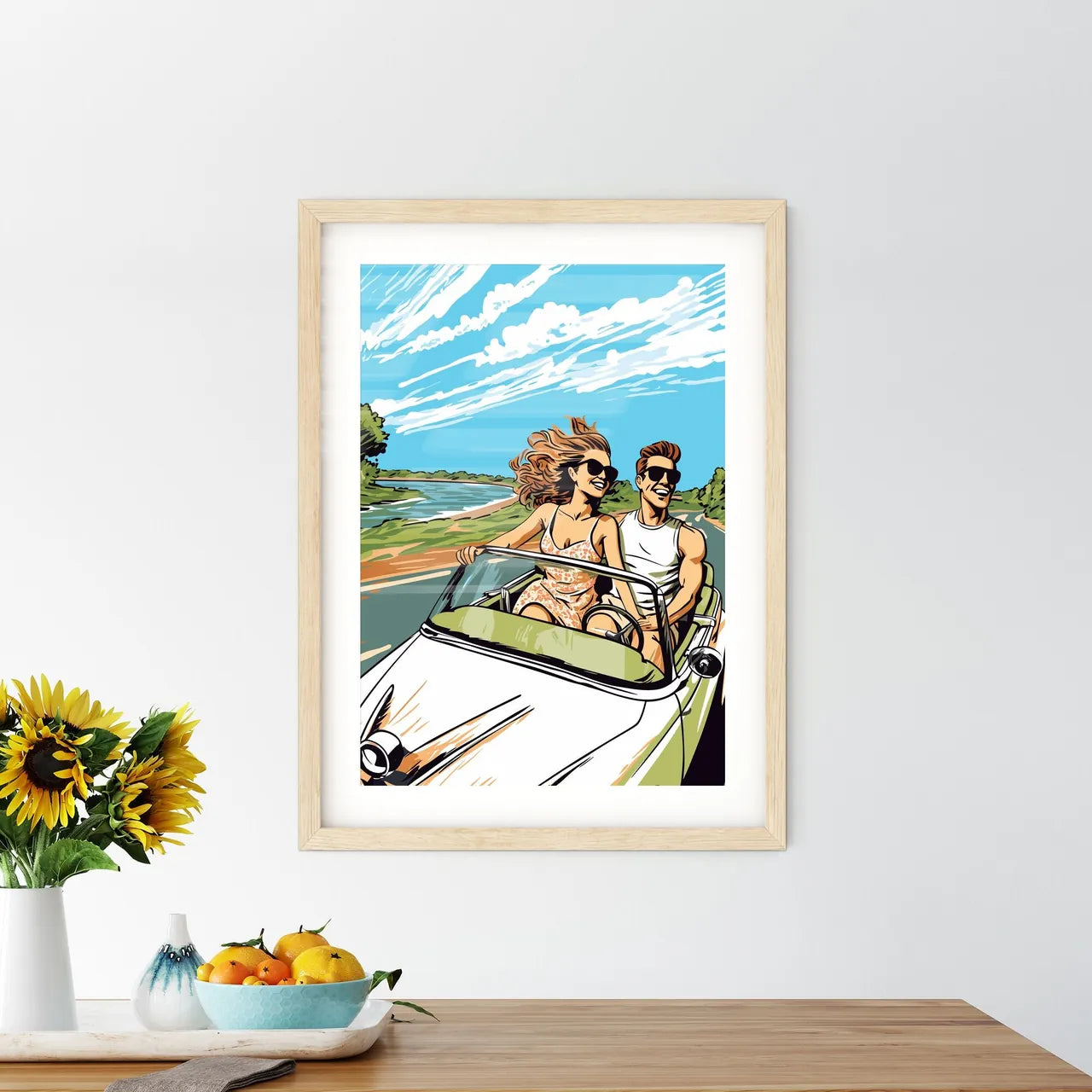Newlywed Couple Driving A Car For Their Hone Framed Print