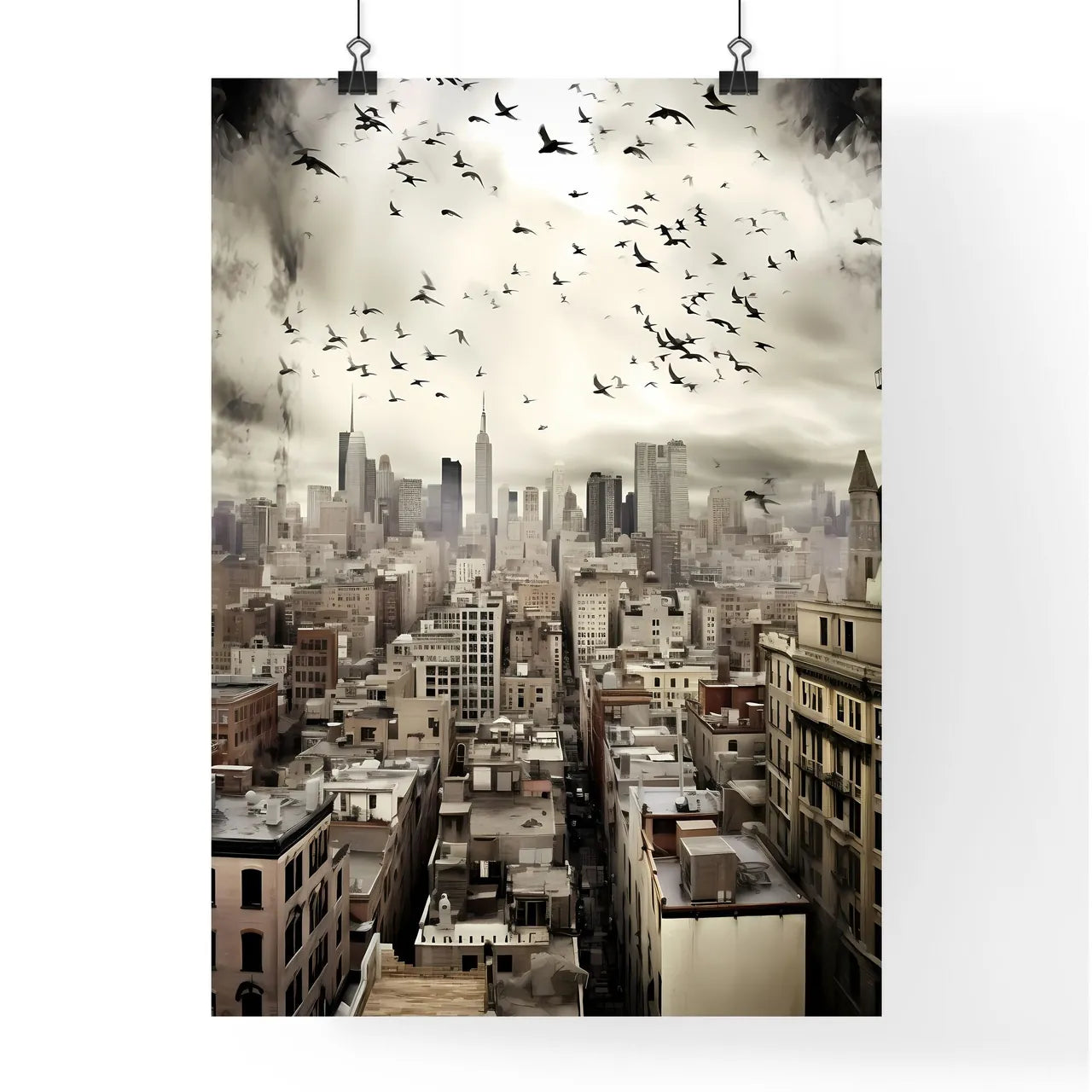 Over The Roofs Of New York City - Birds Flying Over A City Poster